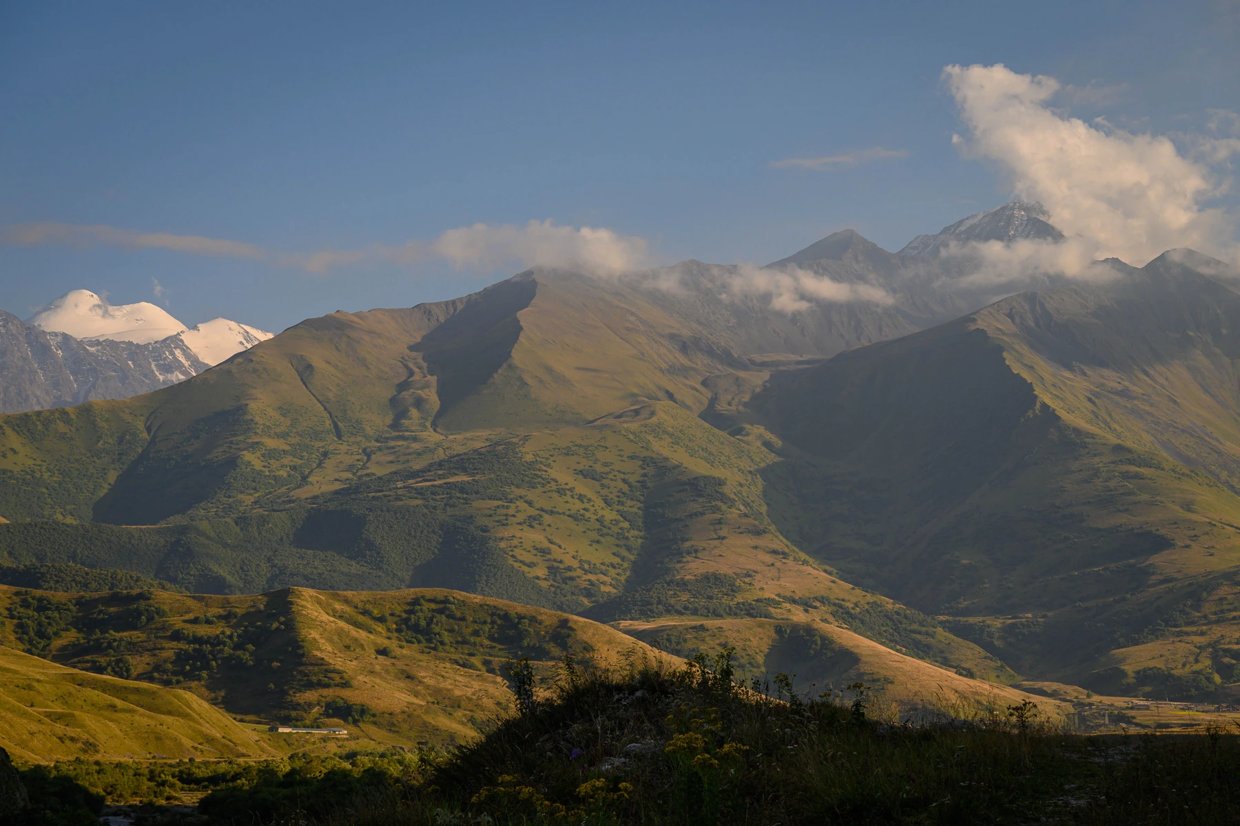 A mountain landscape in North Ossetia, in the Caucasus.