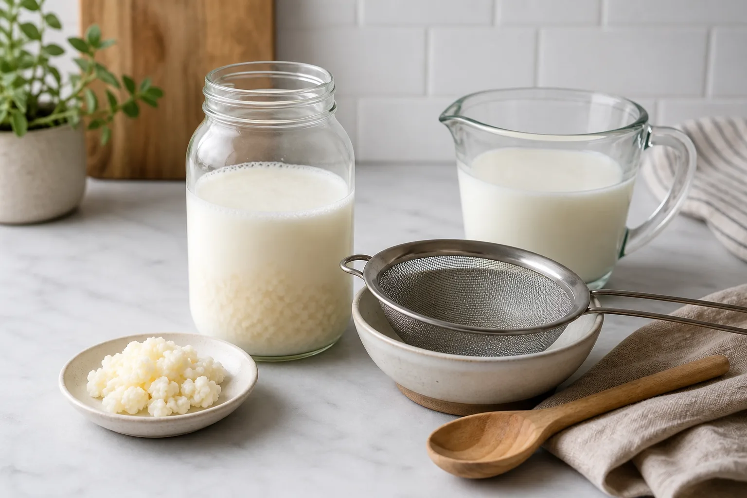 A measuring cup on a kitchen counter