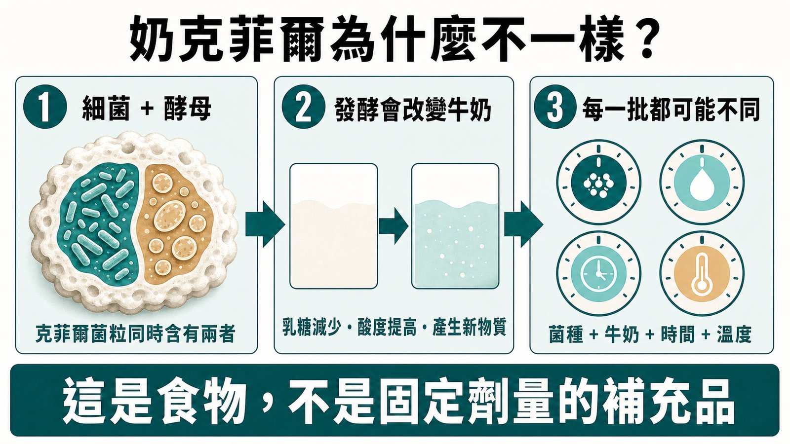圖解：細菌與酵母共同發酵牛奶，菌種、牛奶、時間與溫度都會影響最後的克菲爾