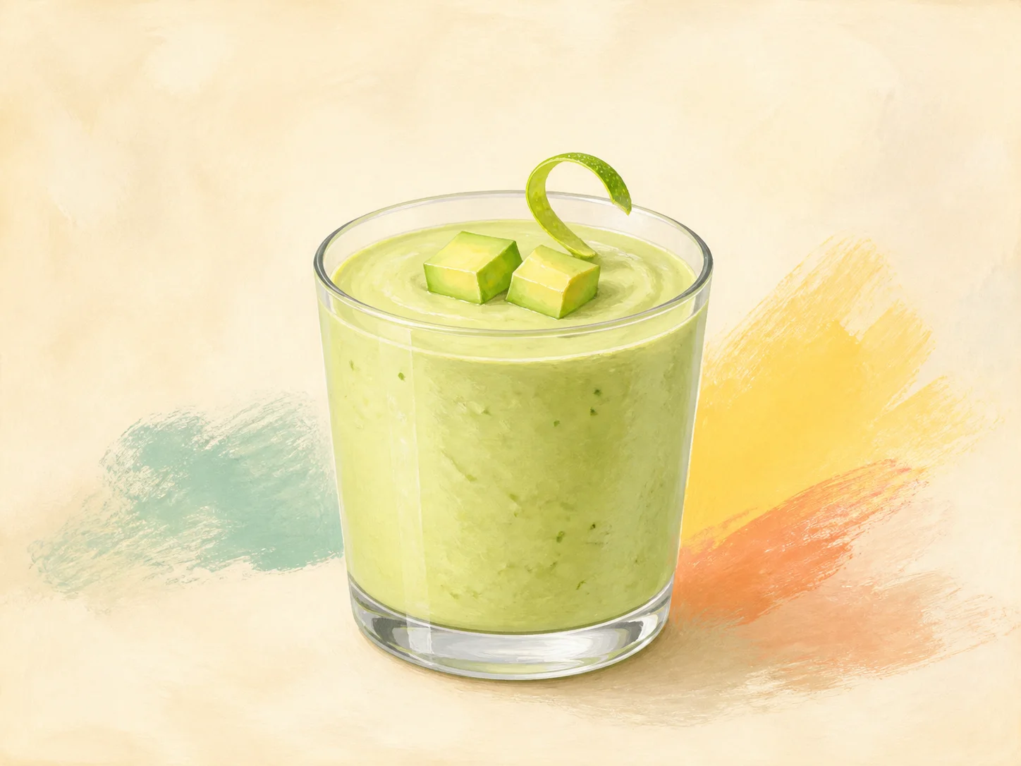 A finished serving of avocado lime kefir smoothie