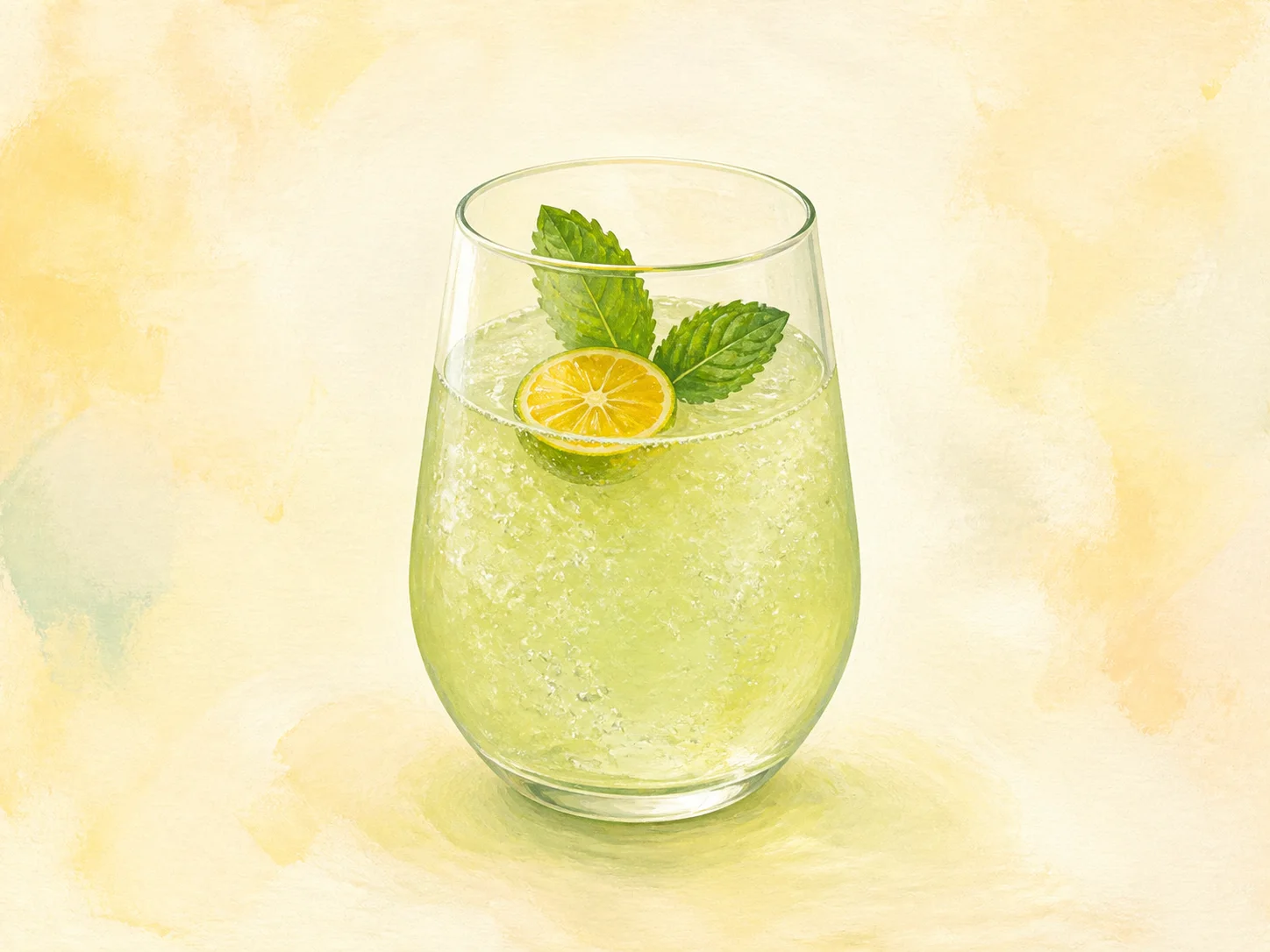 A finished serving of calamansi mint water kefir