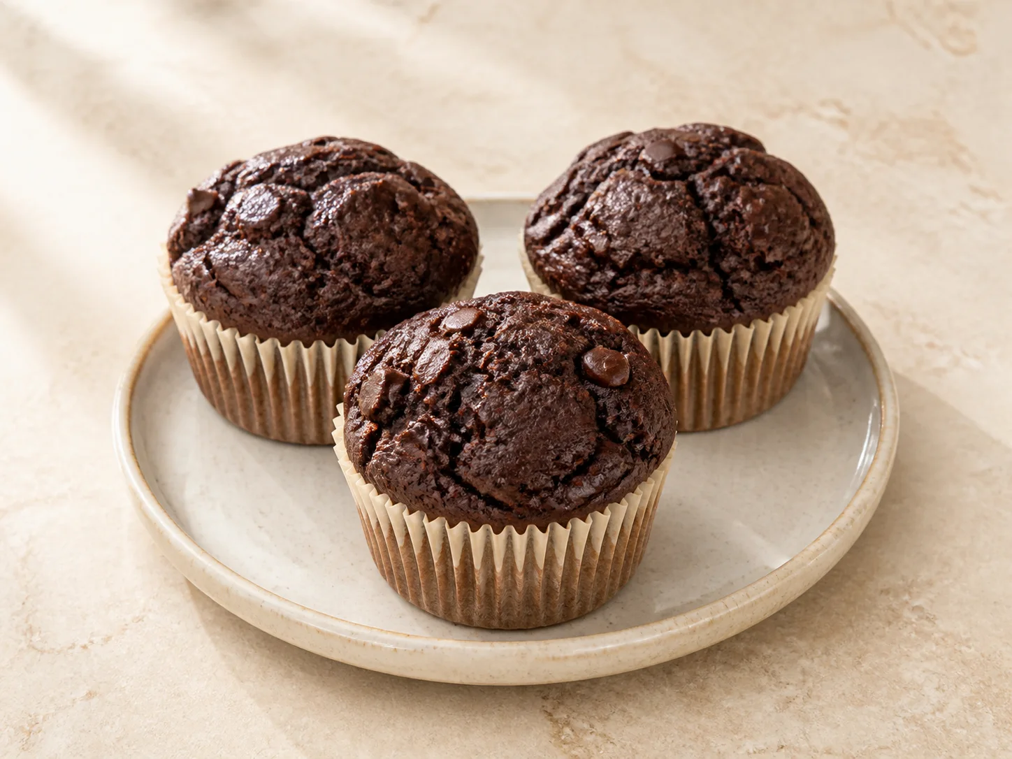 A finished serving of chocolate banana kefir muffins