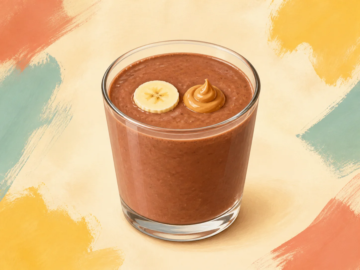 A finished serving of cocoa peanut kefir smoothie
