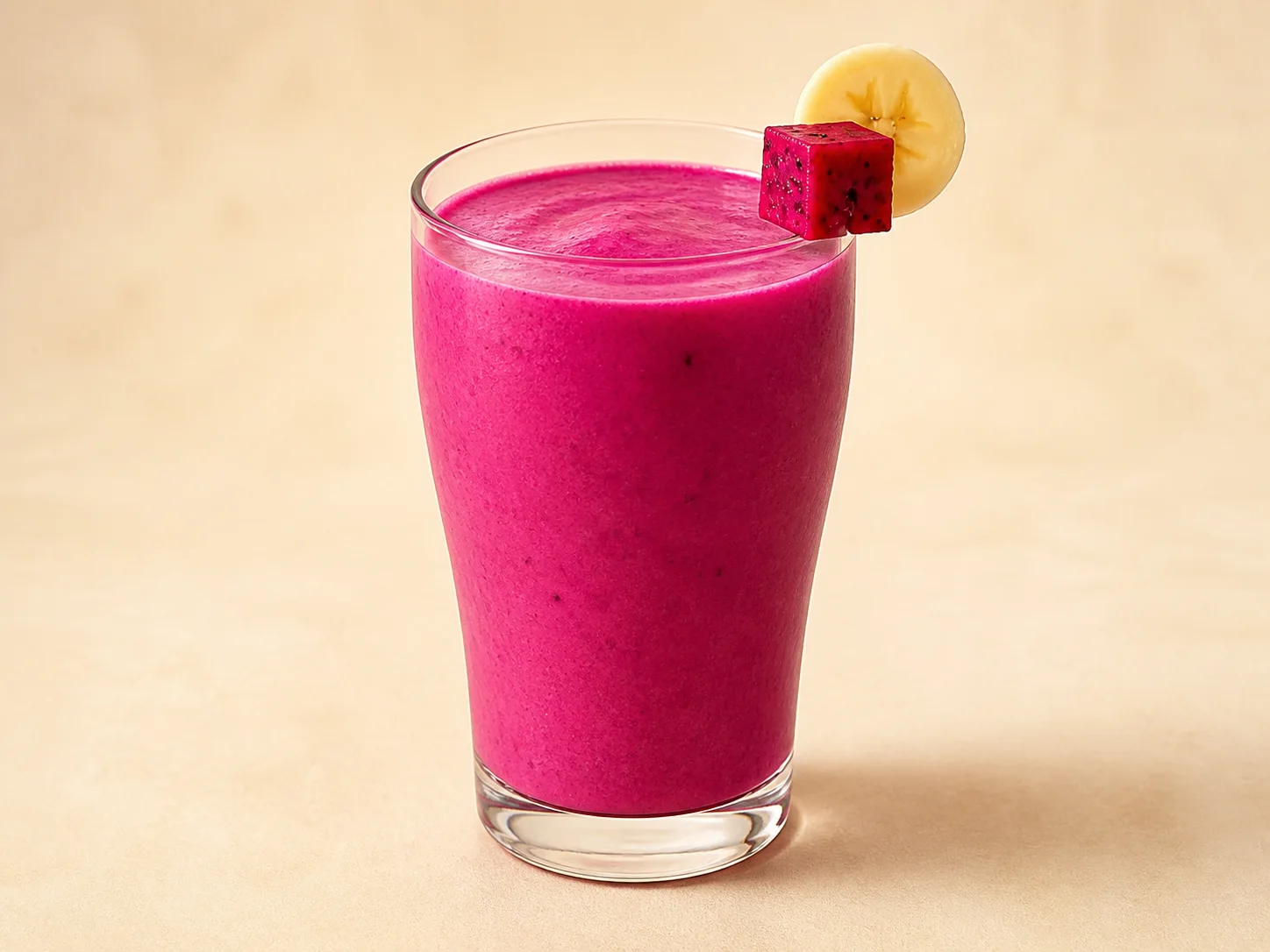 A finished serving of dragon fruit banana kefir smoothie