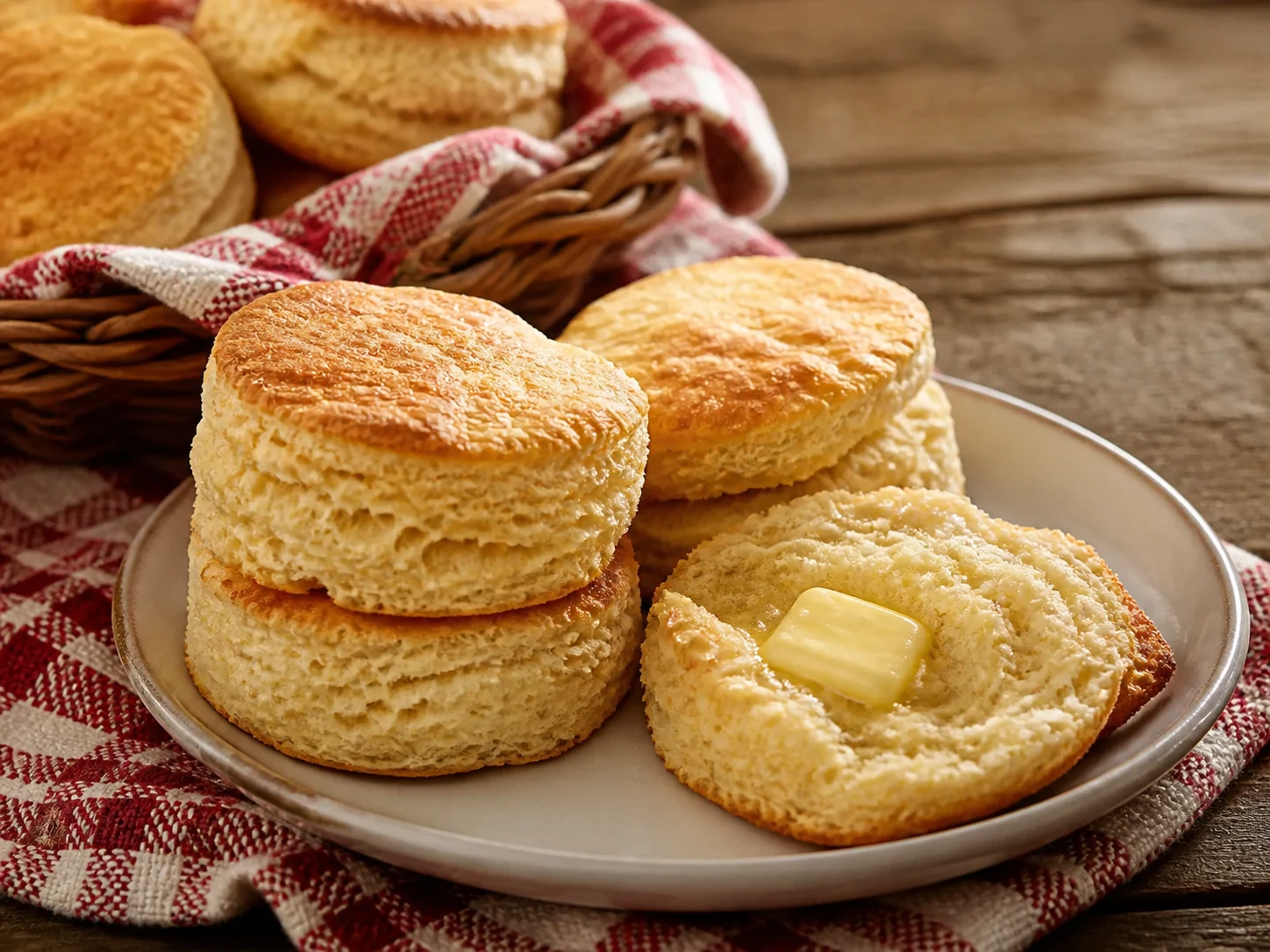 A finished serving of flaky kefir biscuits