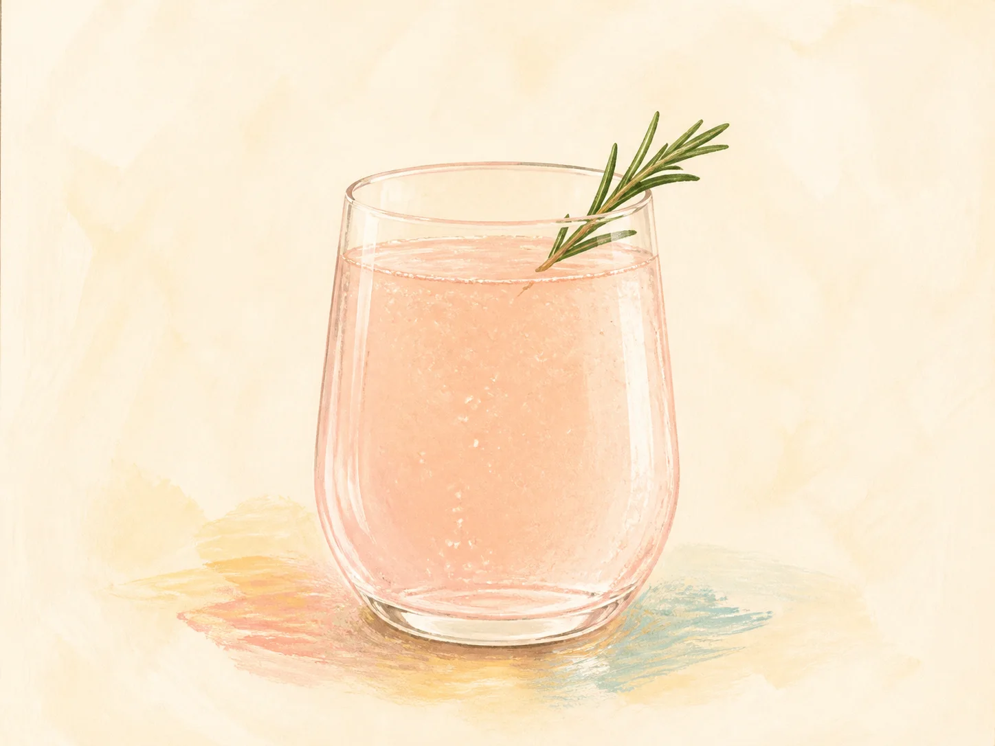 A finished serving of grapefruit rosemary water kefir