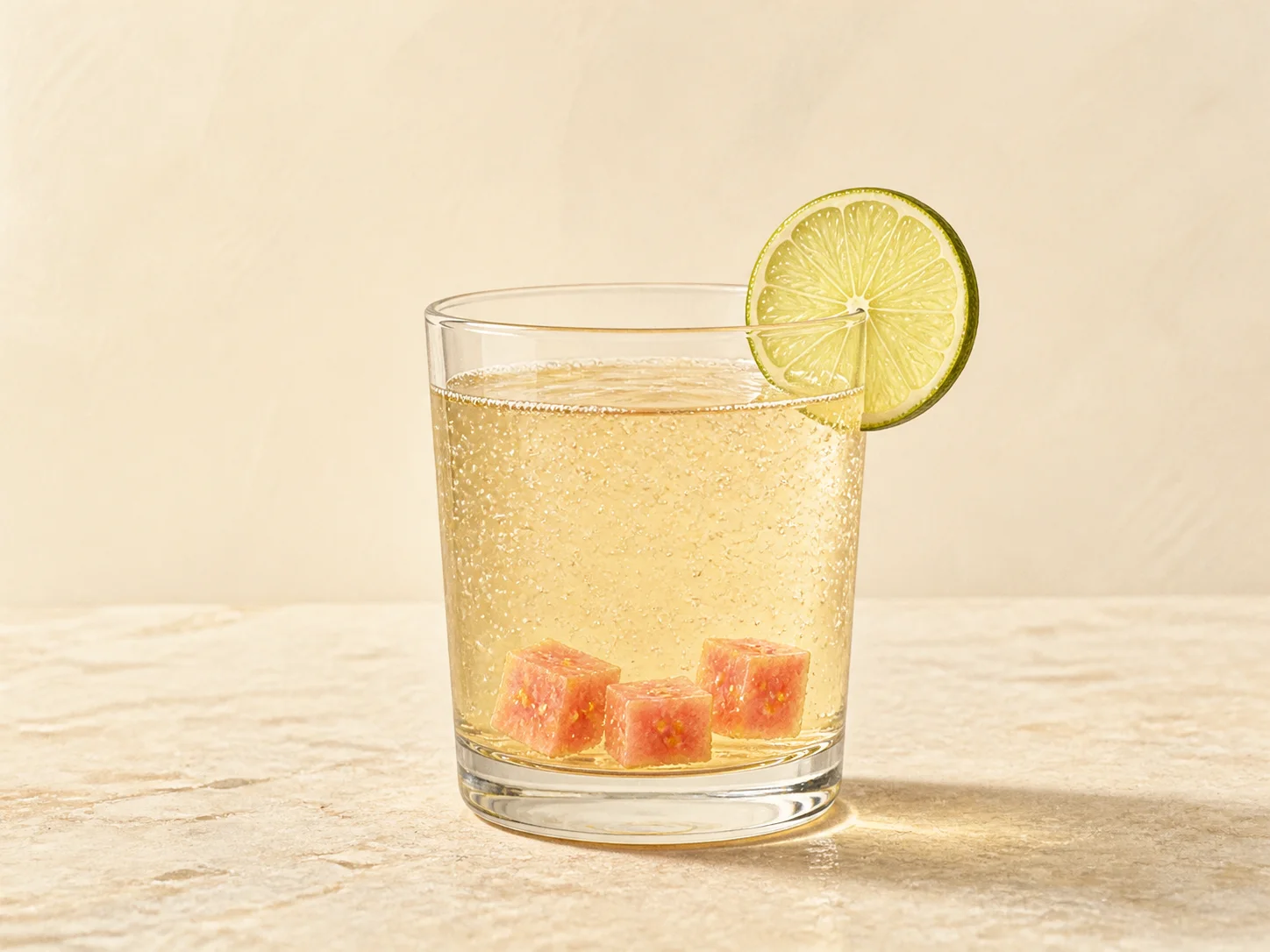 A finished serving of guava lime water kefir
