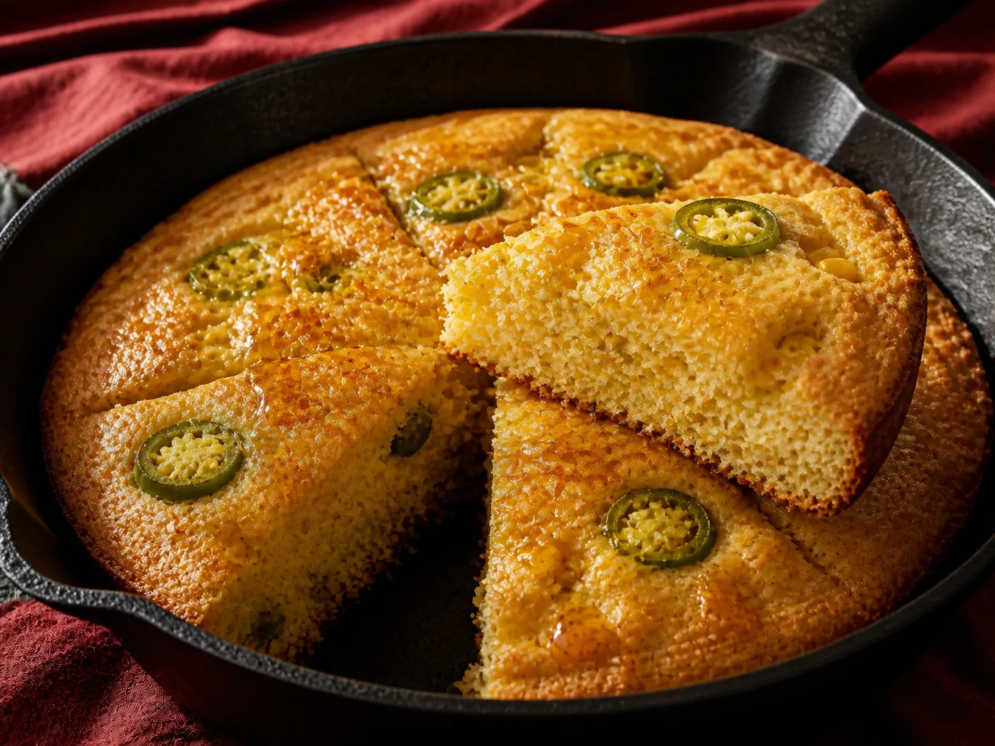 A finished serving of hot honey jalapeño kefir cornbread