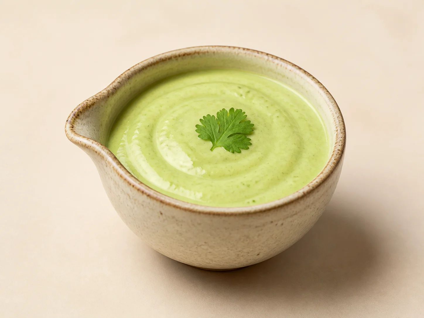 A finished serving of kefir avocado lime sauce