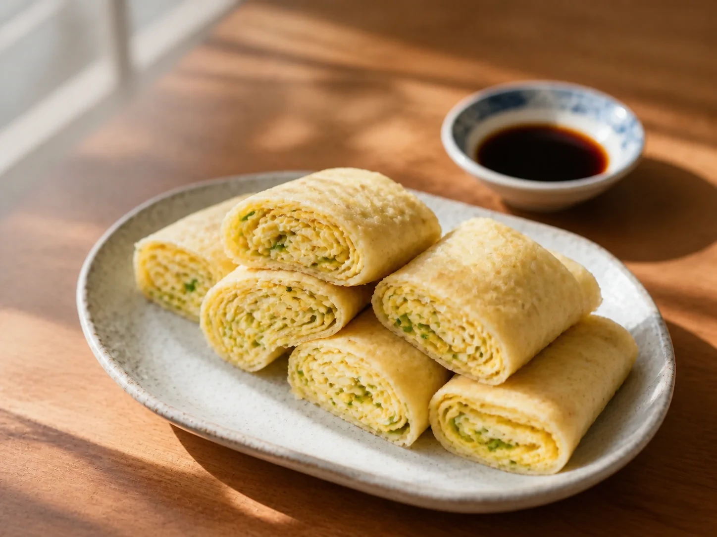 Sliced kefir breakfast egg rolls.
