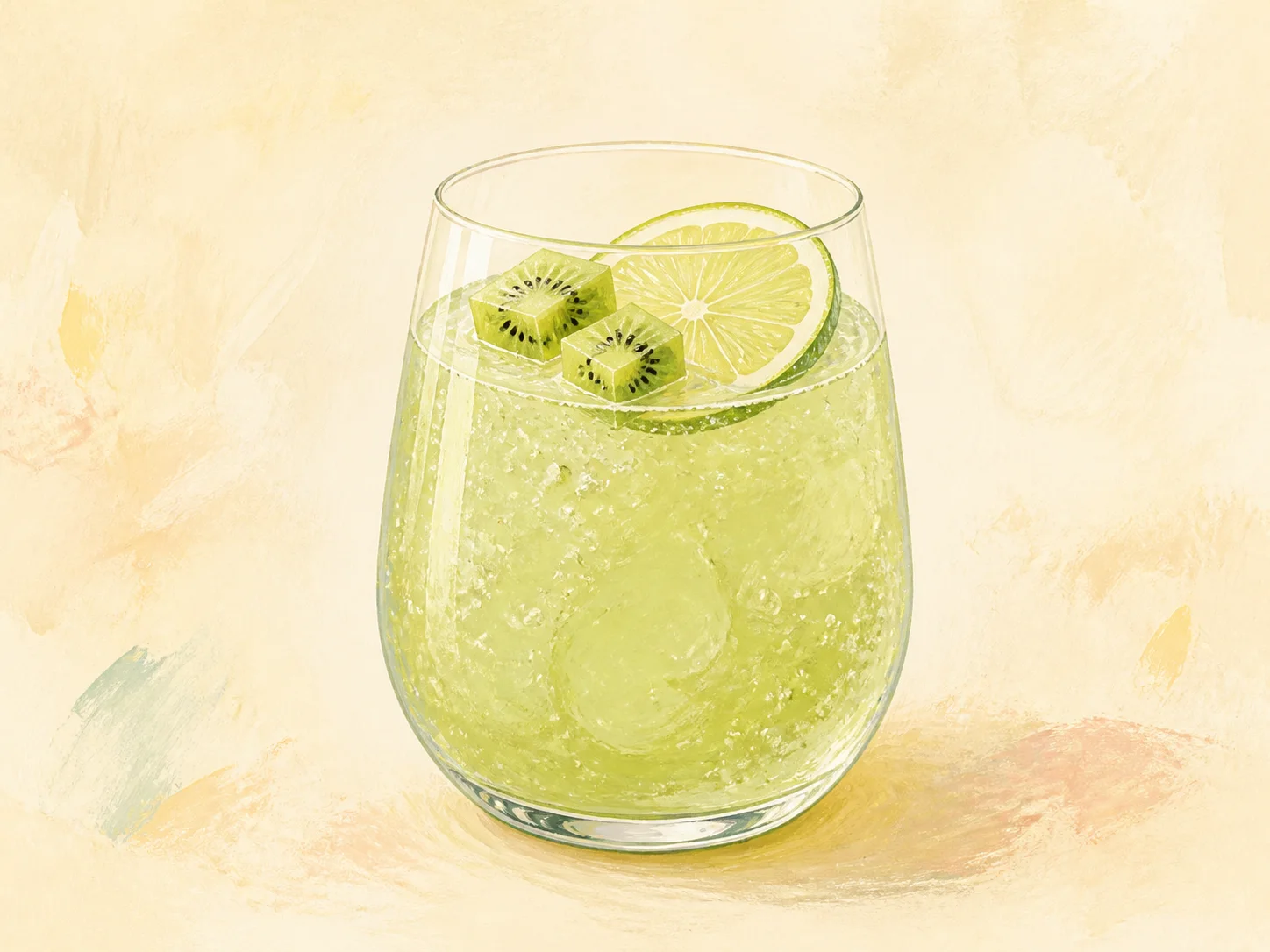 A finished serving of kiwi lime water kefir