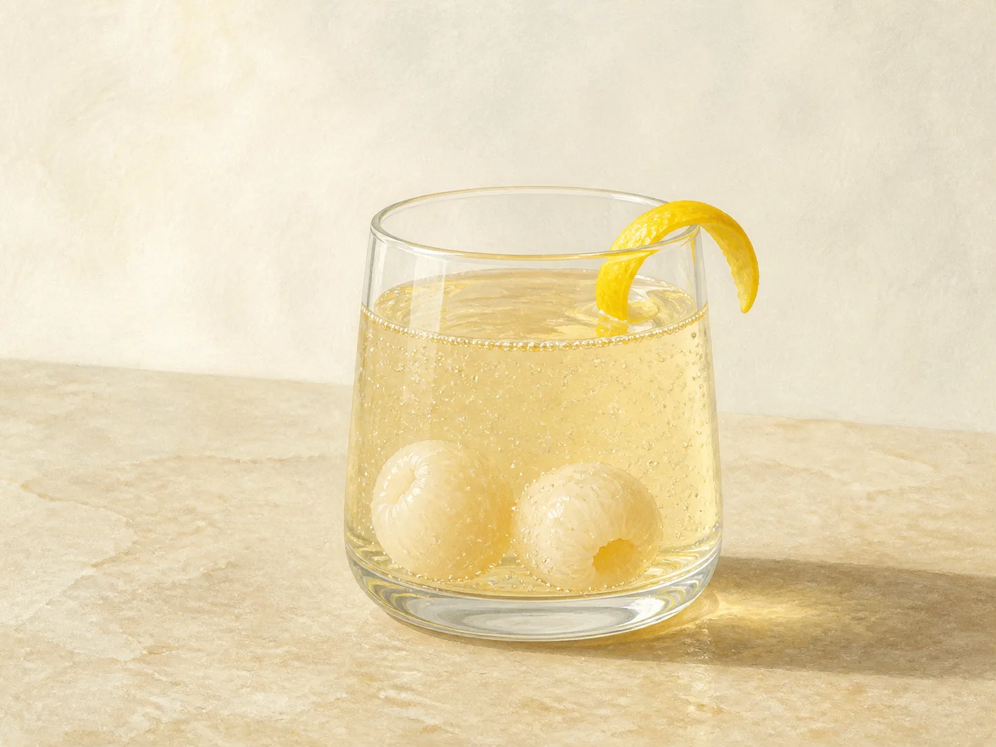 A finished serving of lychee lemon water kefir