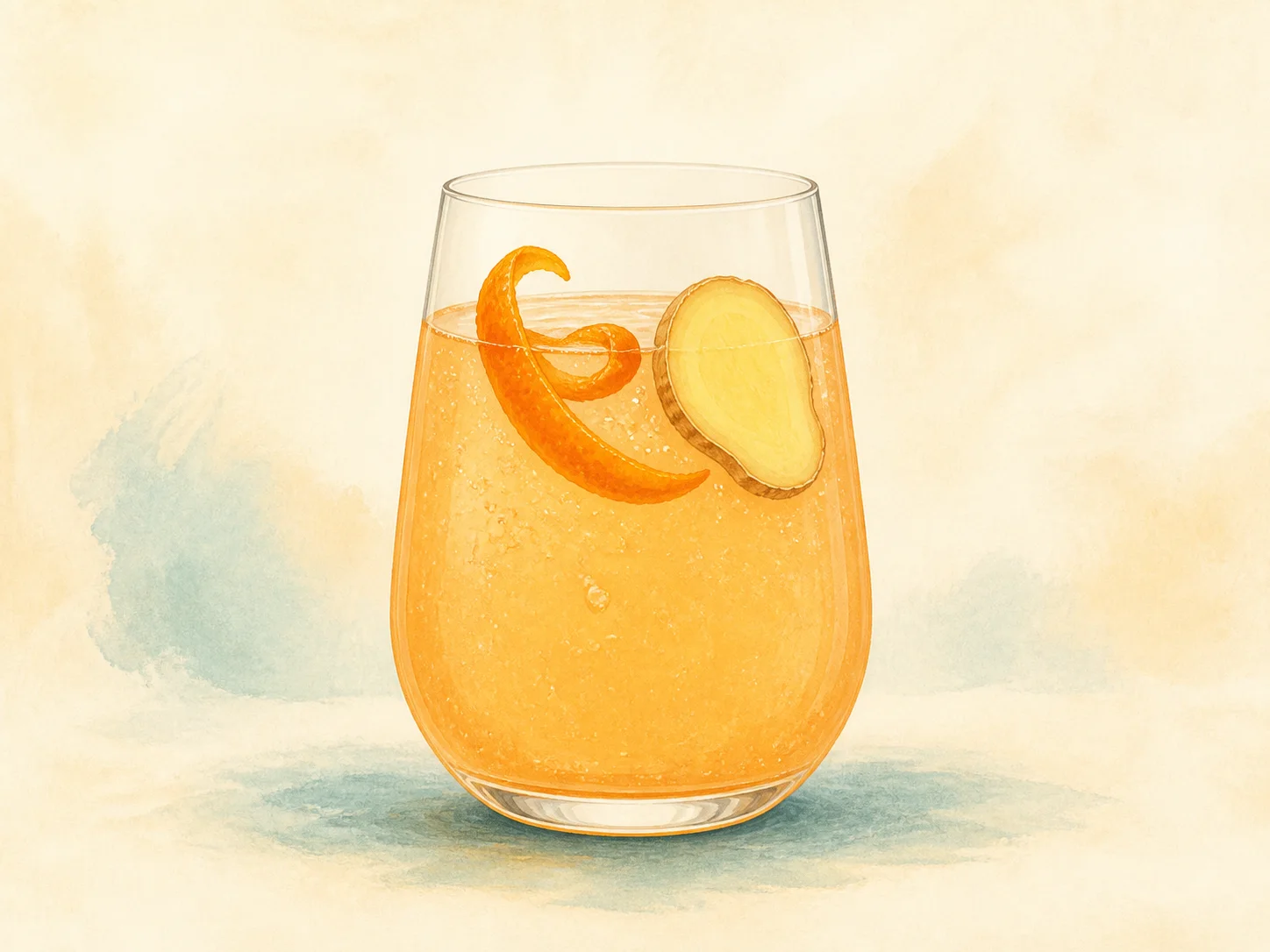 A finished serving of mandarin ginger water kefir