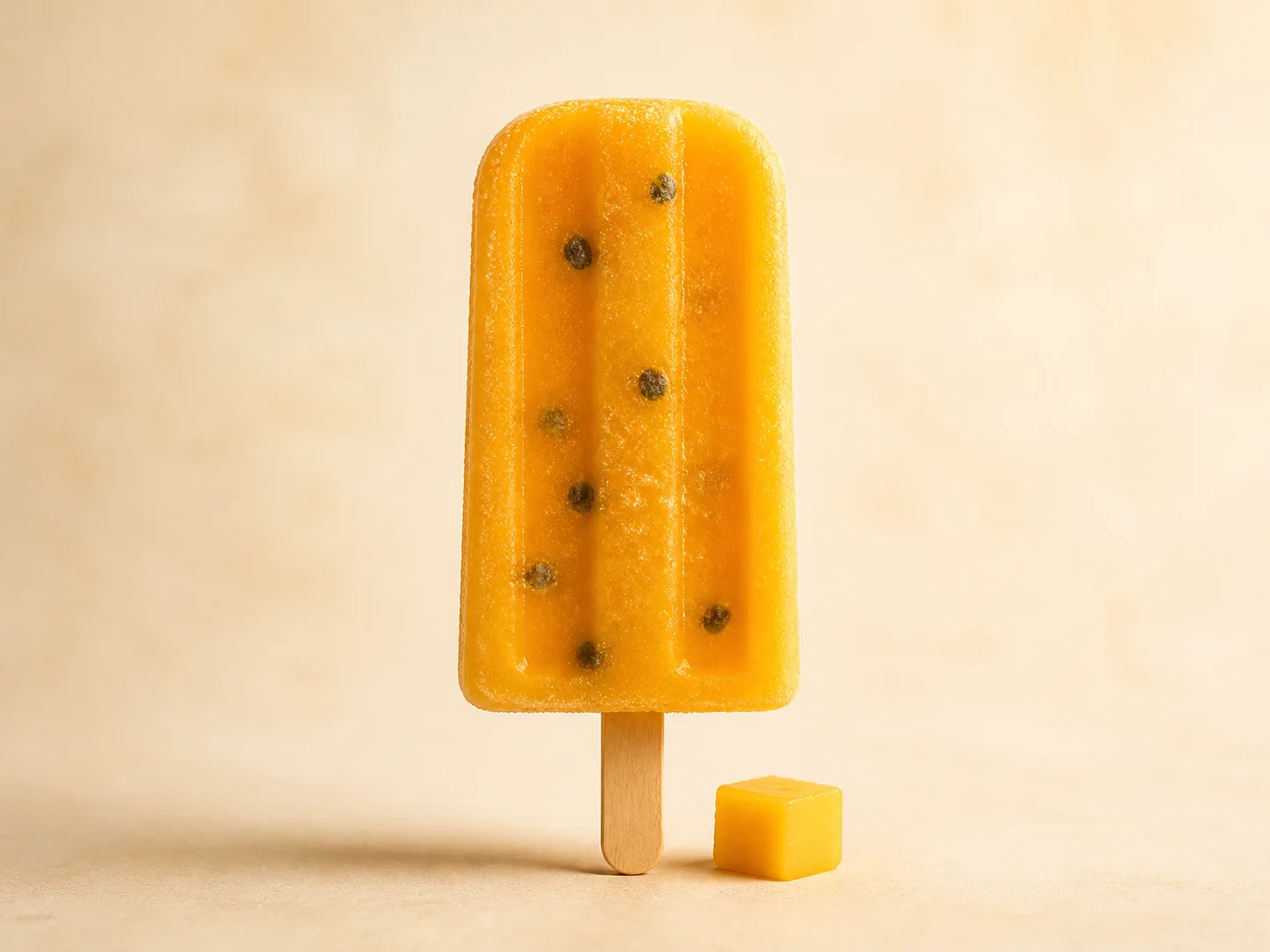 A finished serving of mango passion fruit kefir ice pops