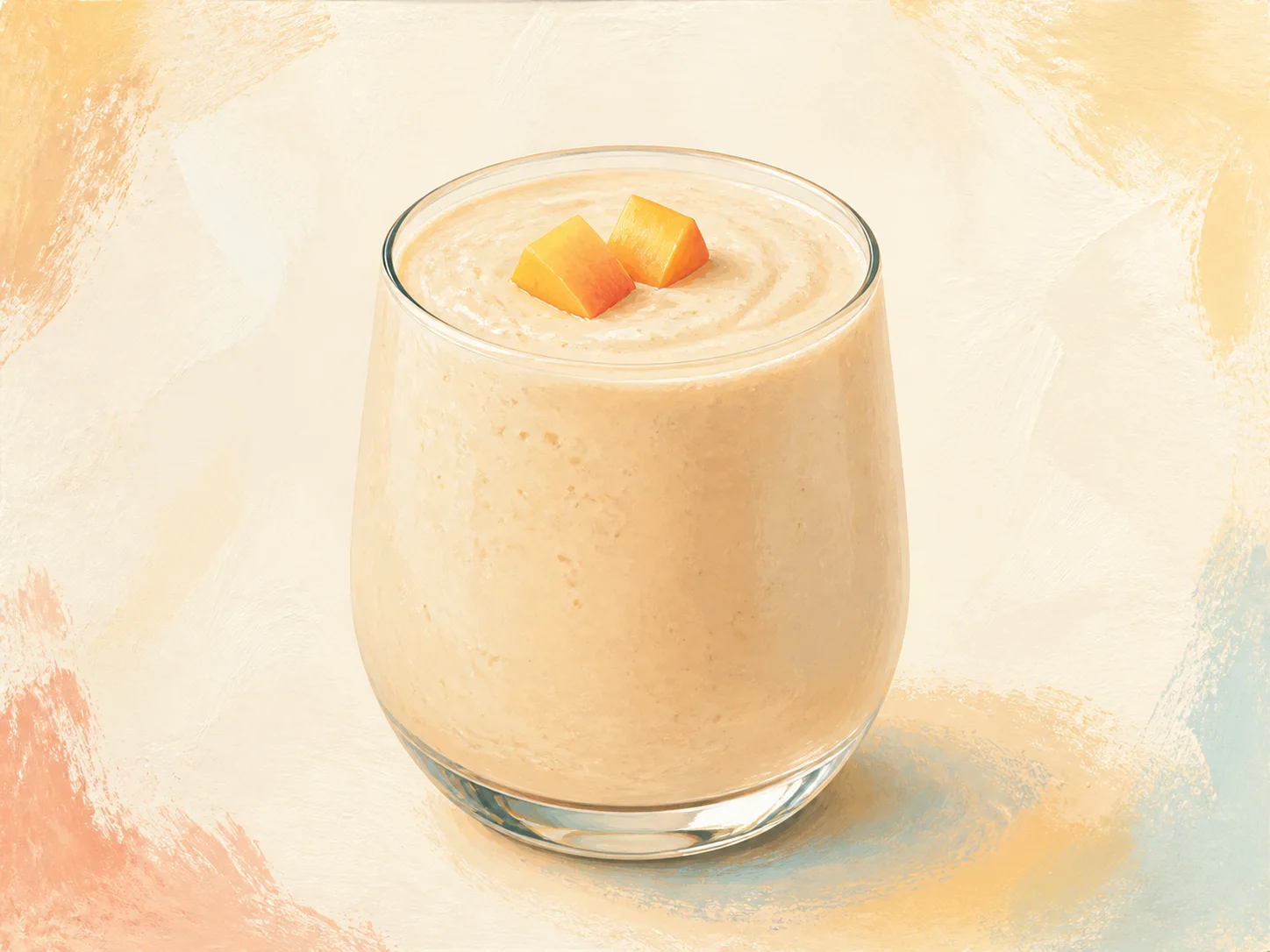 A finished serving of peach oolong kefir smoothie