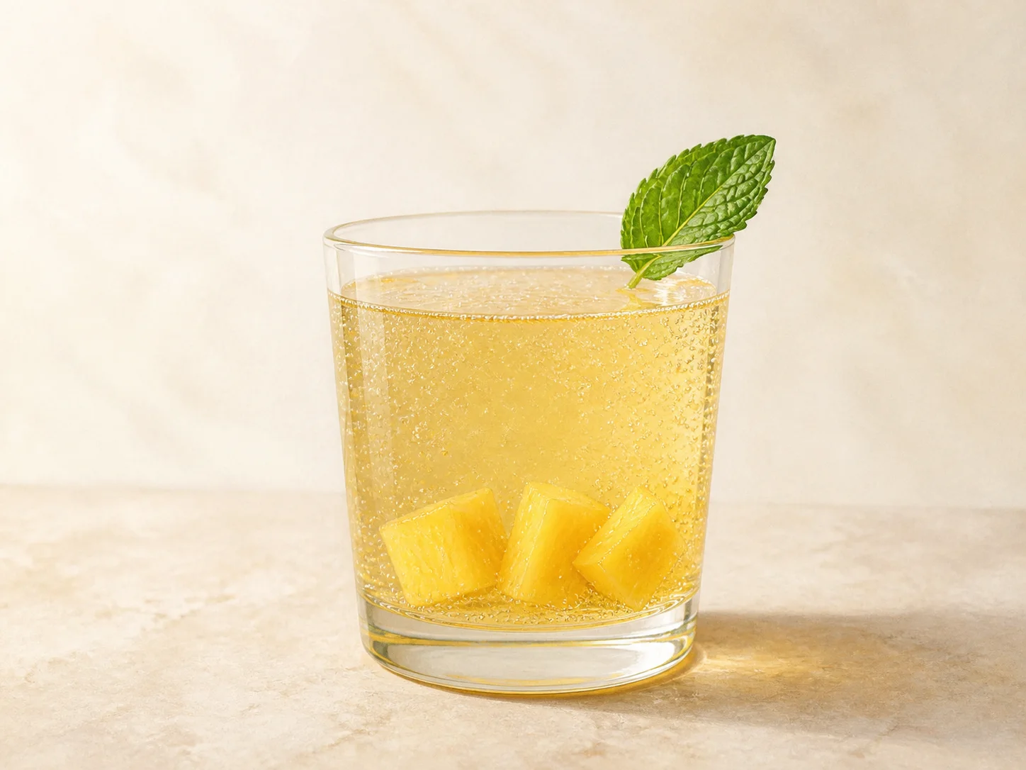A finished serving of pineapple mint water kefir