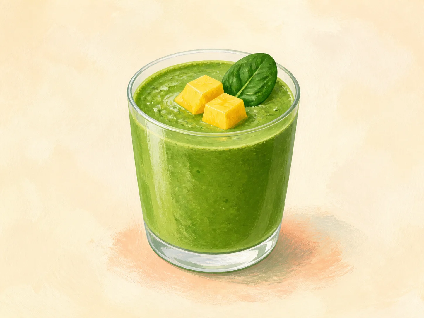 A finished serving of pineapple spinach kefir smoothie
