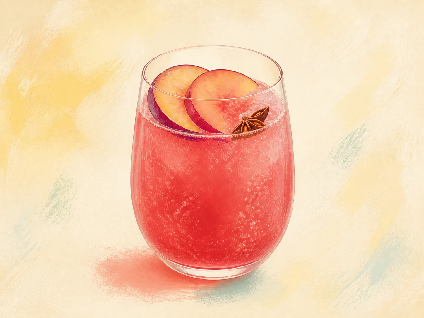 A finished serving of plum star anise water kefir