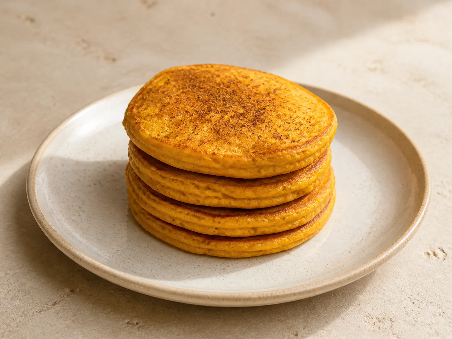 A finished serving of pumpkin spice kefir pancakes