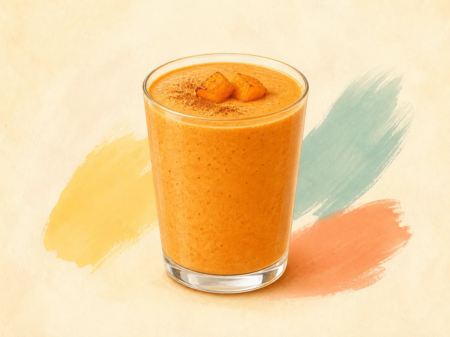 A finished serving of pumpkin spice kefir smoothie