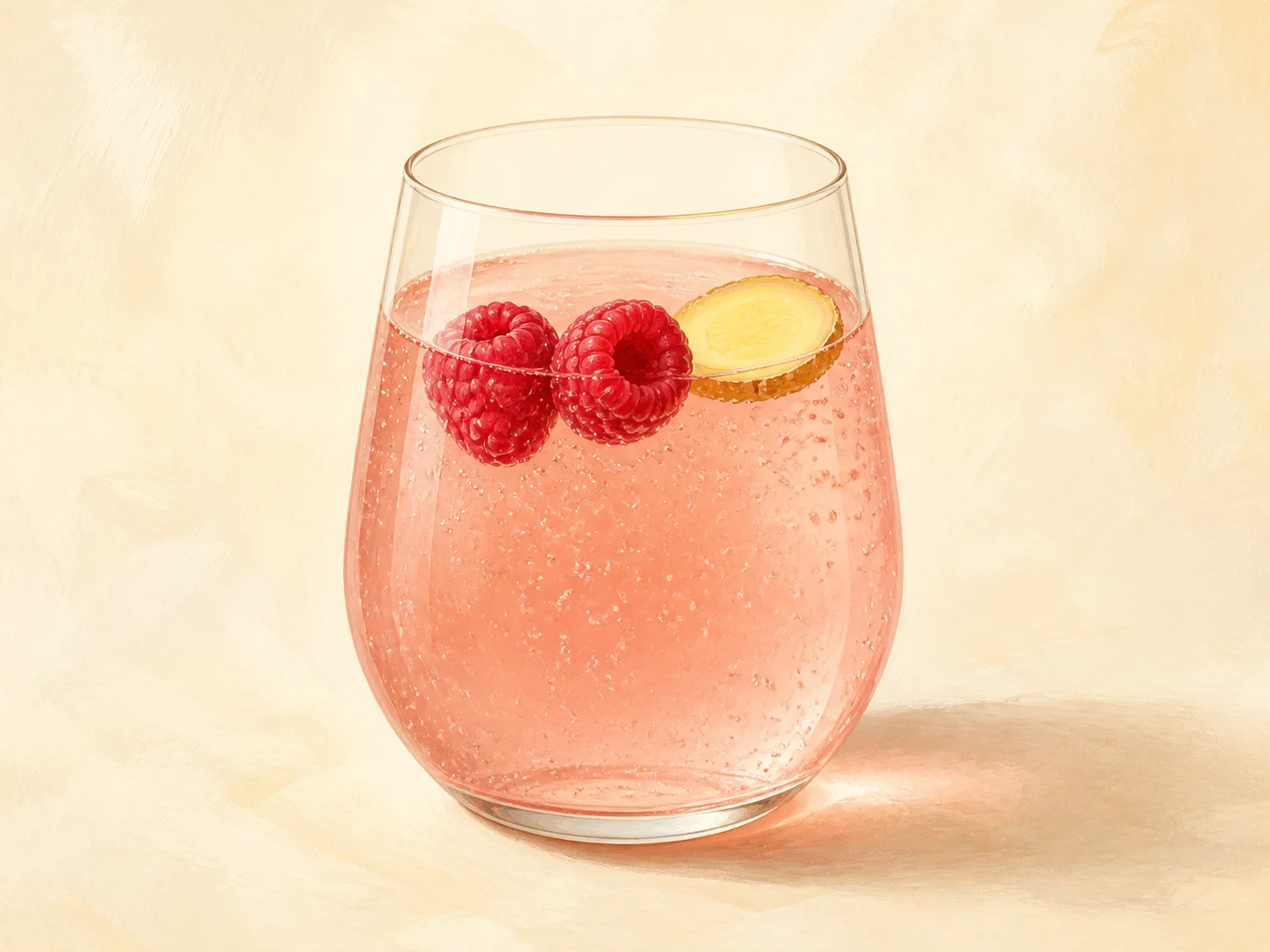 A finished serving of raspberry ginger water kefir